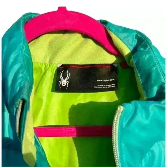 SPYDER - Cute Puffer jacket - Aqua with fun lime green lining - Picture 11 of 11